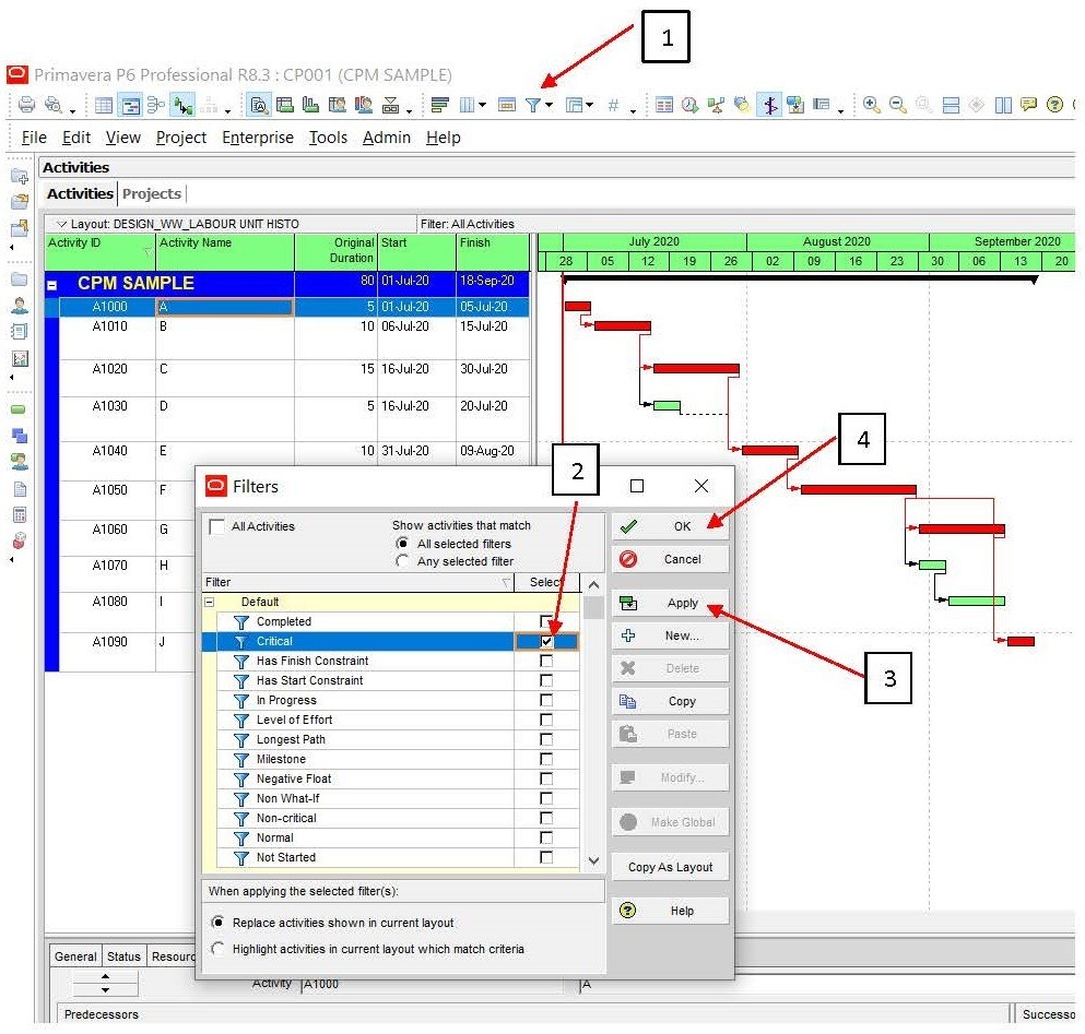 FINDING CRITICAL PATH IN ORACLE PRIMAVERA P6