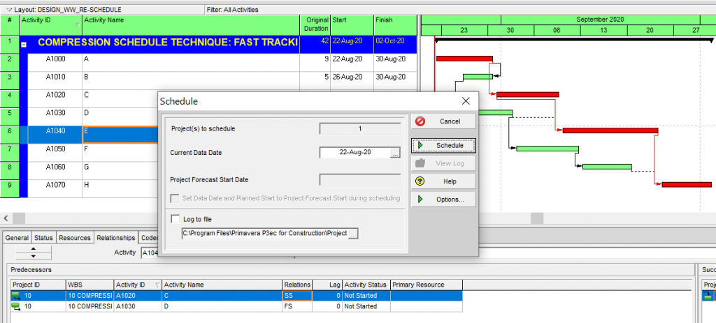 Schedule Compression Techniques in Primavera