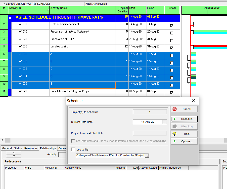 Agile Schedule through Primavera 