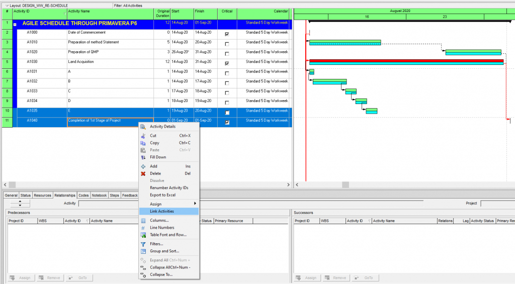 Agile Schedule through Primavera