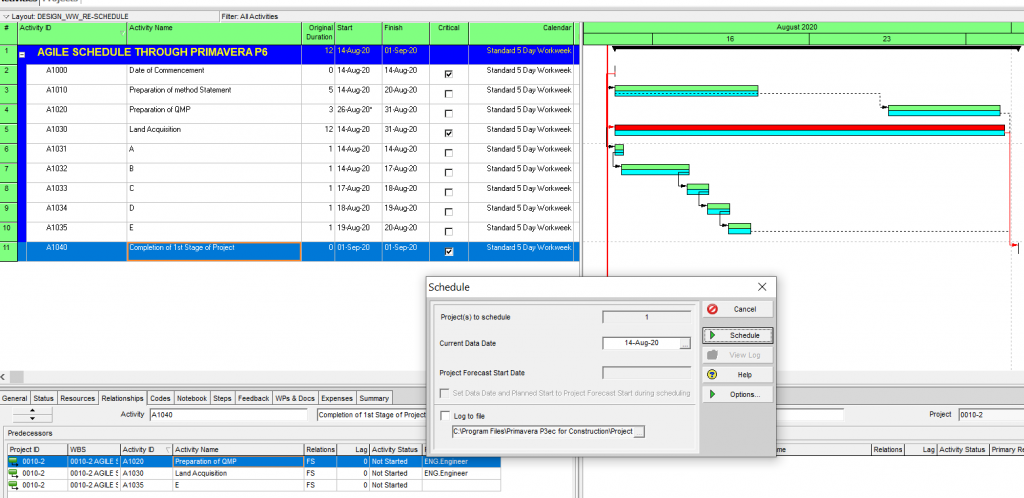 Agile Schedule through Primavera