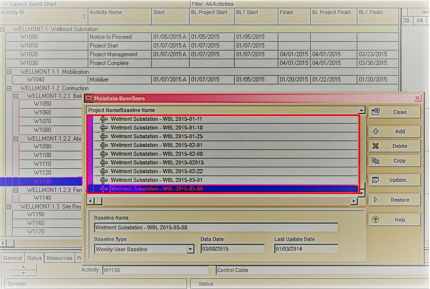 Maintain & Backup Primavera P6 Baseline Schedules