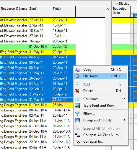 fill-down option for dates