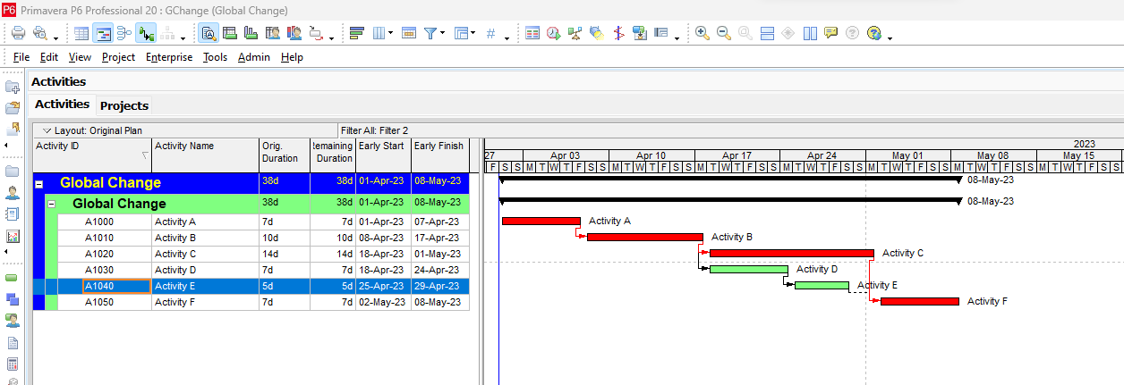 Utilization of Global Change in Primavera P6