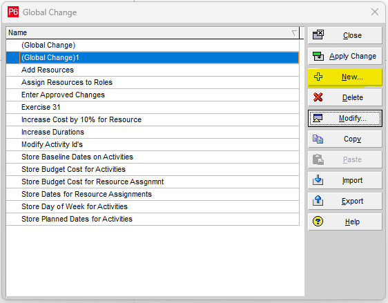 Utilization of Global Change in Primavera P6