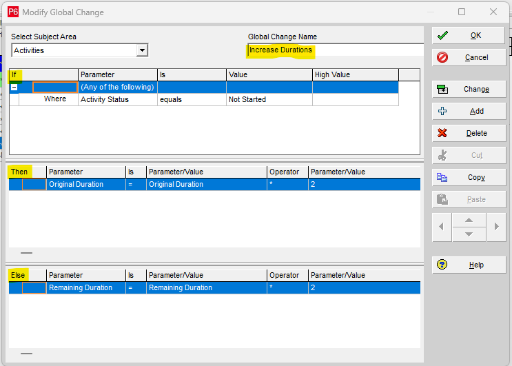 Utilization of Global Change in Primavera P6